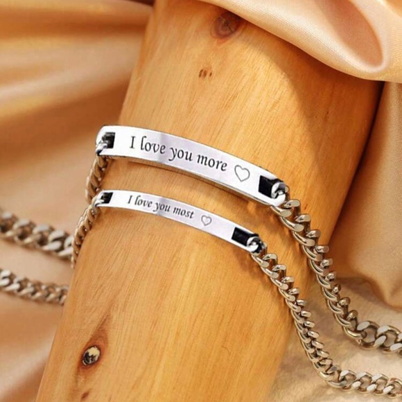 2pcs Set Simple Titanium Steel Engraved I Love You More\ I Love You Most Couple - Picture 5 of 5